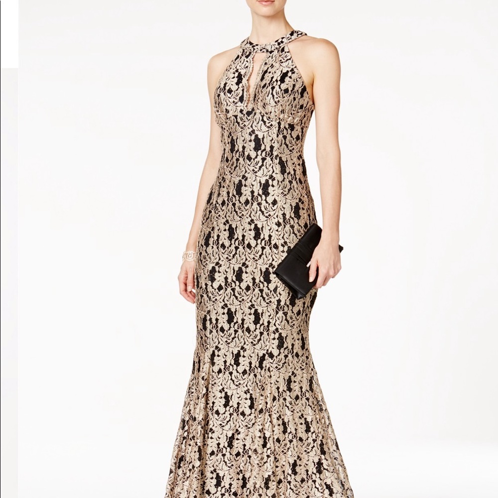 Nightway Lace Keyhole Mermaid Halter Gown